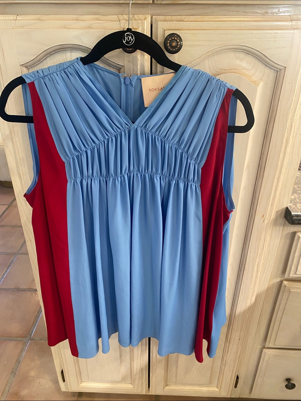 Roksanda Ilincic Sky Blue and Red Pleated Sleeveless Camisole